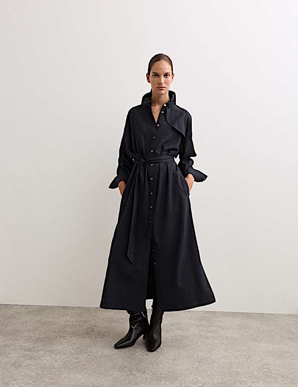 Robe trench midi en laine à fermeture boutonnée sur le devant - CA
