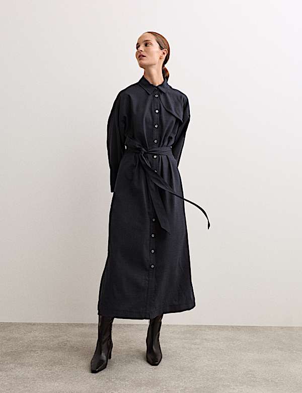 Robe trench midi en laine à fermeture boutonnée sur le devant - CA