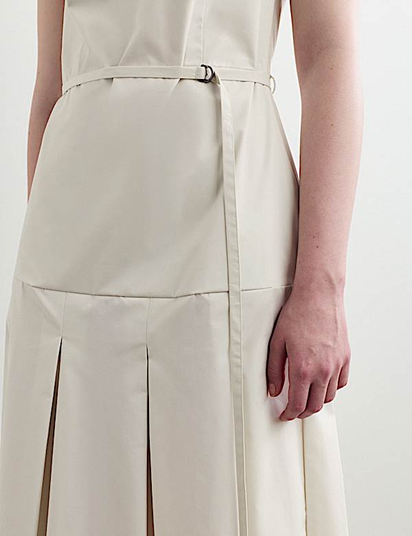 Cotton Blend Pleated Midi Waisted Dress - IT