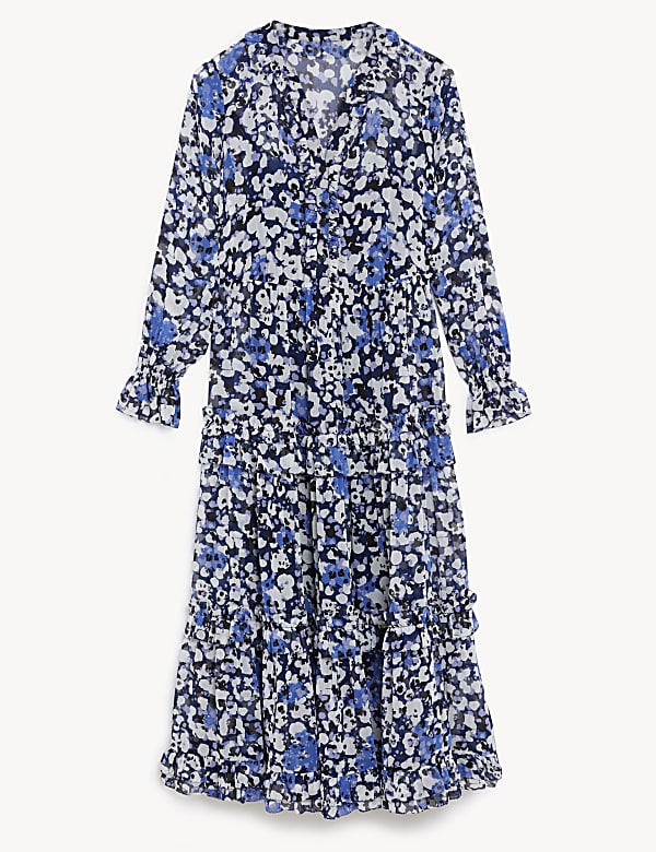 Floral V-Neck Ruffle Midi Tiered Dress