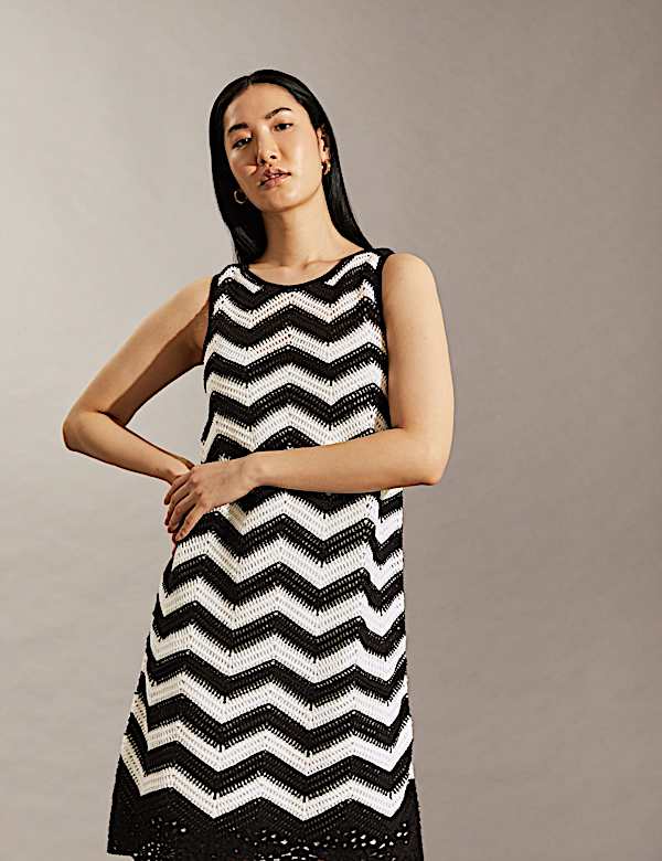 Robe midi style tube en coton &agrave; rayures - BE