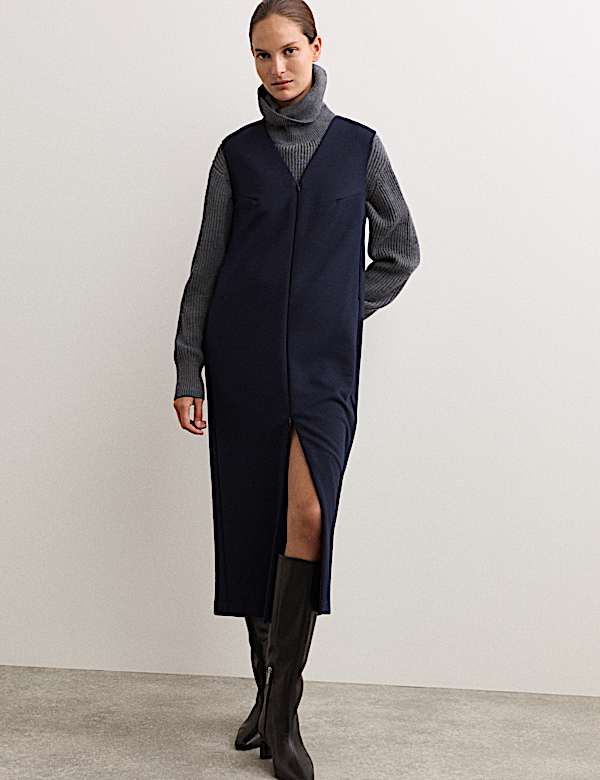 Robe tube en jersey de laine mélangée à col V - FR