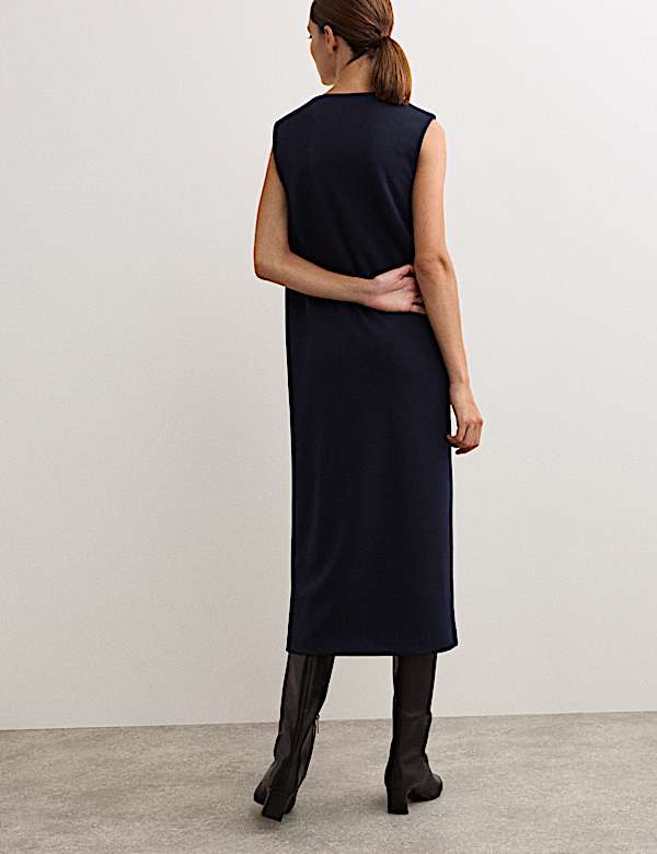 Vestido recto de punto de cuello en pico en mezcla de lana - ES