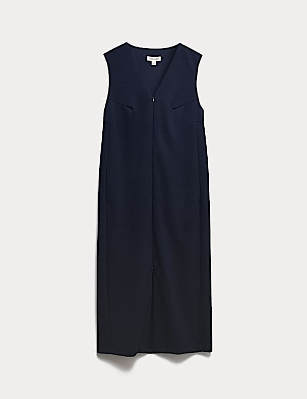 Vestido recto de punto de cuello en pico en mezcla de lana - ES