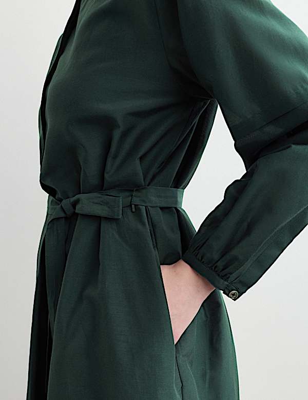 Cotton Silk Blend Knee Length Shirt Dress - IT