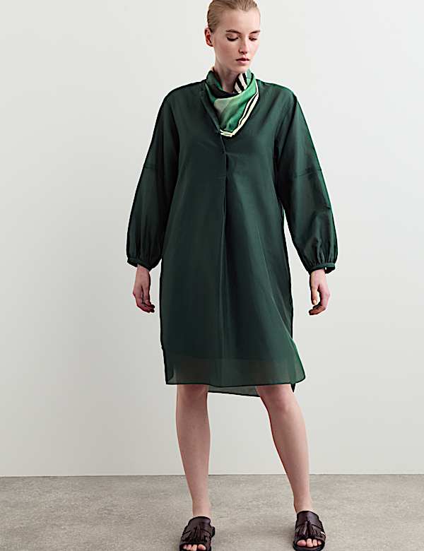 Cotton Silk Blend Knee Length Shirt Dress - IT