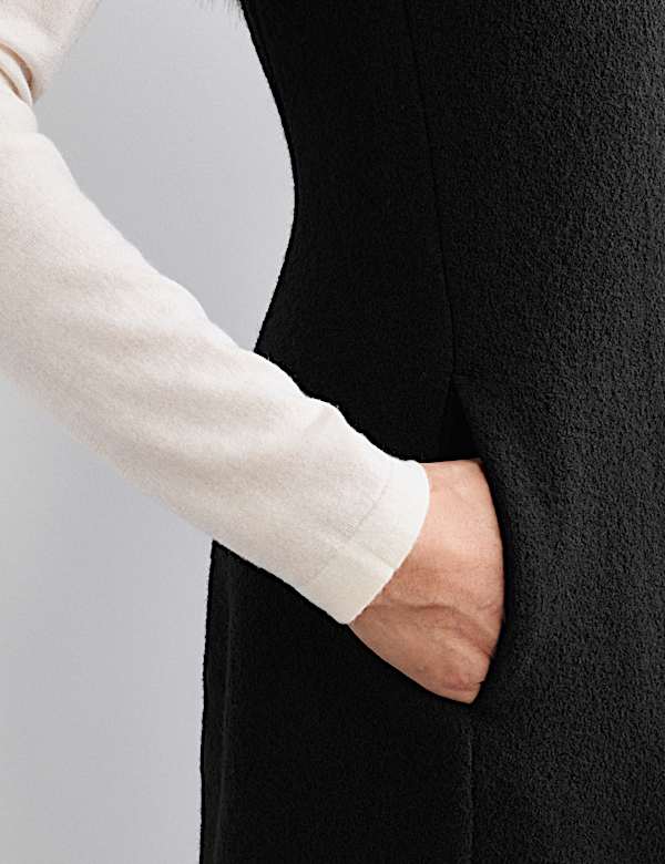 Pure Wool Textured V Neck Midi Dress - CH