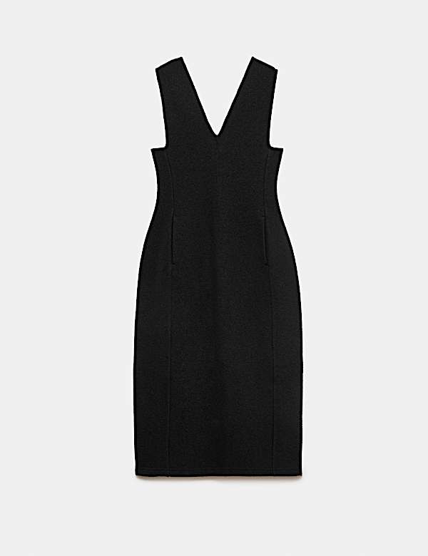 Pure Wool Textured V Neck Midi Dress - CH