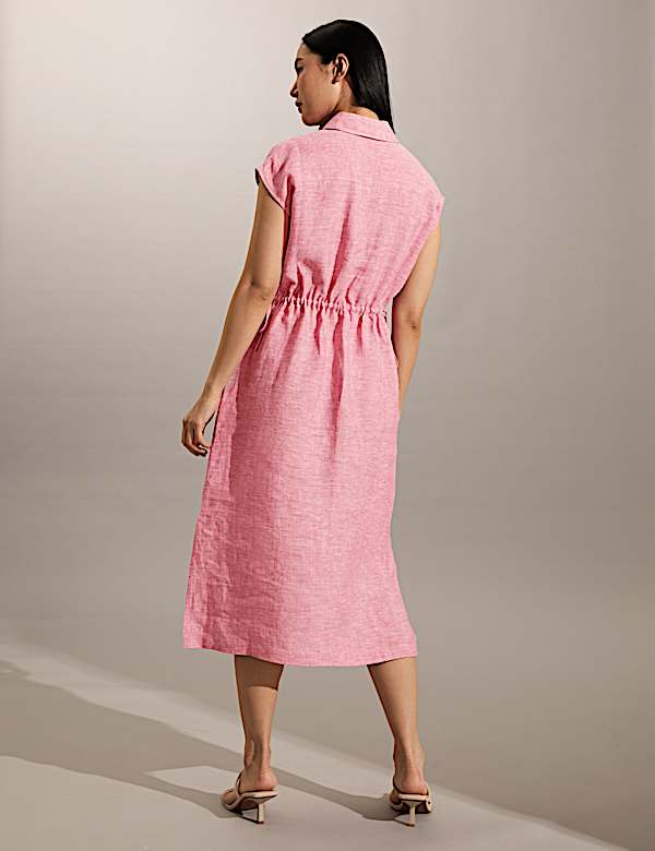 Robe midi style chemise 100&nbsp;% lin &agrave; nouer &agrave; la taille - CA