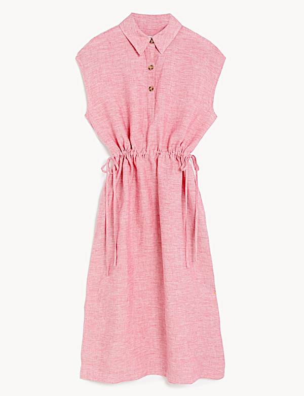 Robe midi style chemise 100&nbsp;% lin &agrave; nouer &agrave; la taille - CA