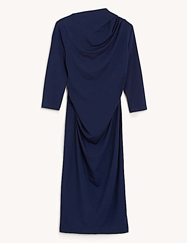Jersey Round Neck Ruched Midi Dress - NL