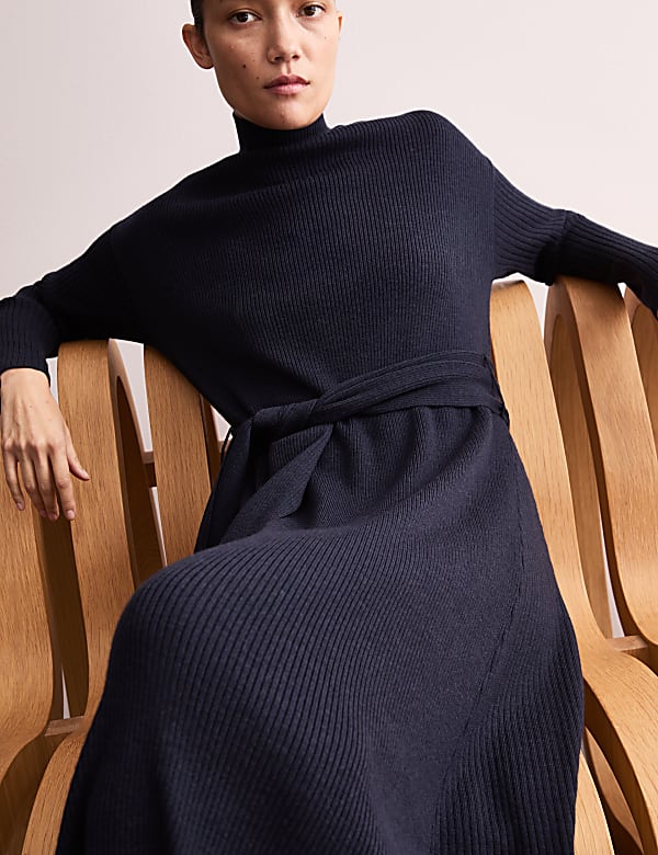 Robe en maille &agrave; col chemin&eacute;e 100 % laine de m&eacute;rinos - FR