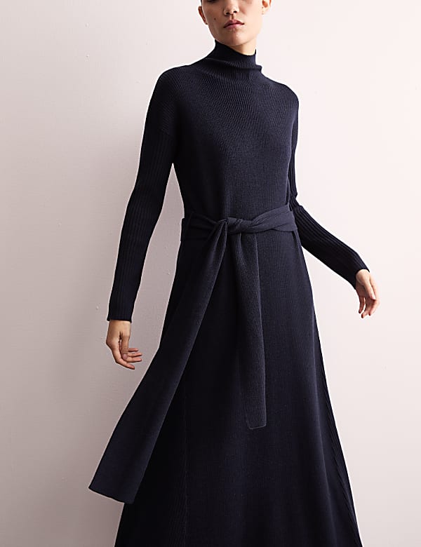 Robe en maille &agrave; col chemin&eacute;e 100 % laine de m&eacute;rinos - FR