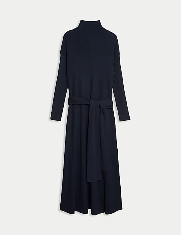 Robe en maille &agrave; col chemin&eacute;e 100 % laine de m&eacute;rinos - FR