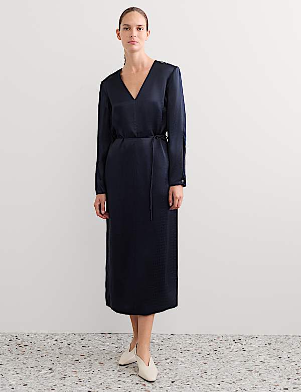 Jacquard V Neck Midi Column Dress - AU