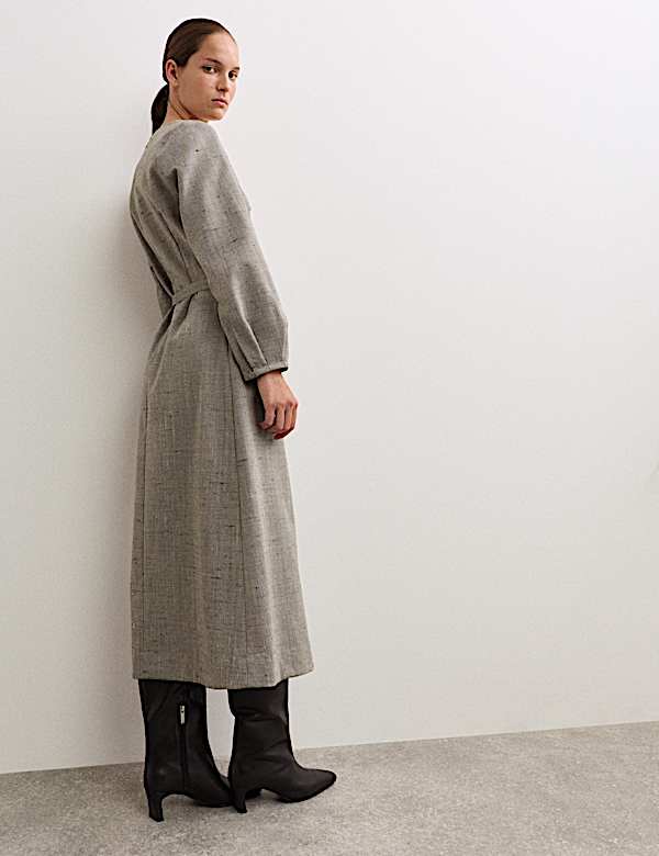 Wool Rich Flannel Belted Midi Dress - NL