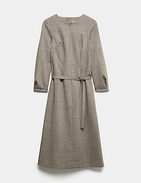Wool Rich Flannel Belted Midi Dress - NL