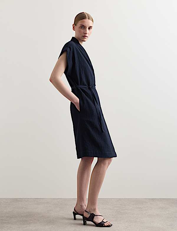 Cotton Rich Knee Length Wrap Dress - IT
