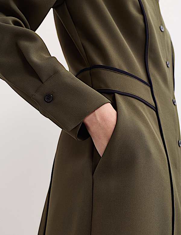 Robe chemise midi en crêpe avec détail passepoil - CA