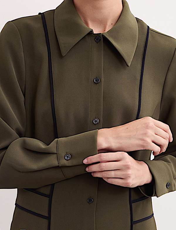 Robe chemise midi en crêpe avec détail passepoil - CA