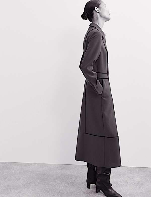 Robe chemise midi en crêpe avec détail passepoil - CA