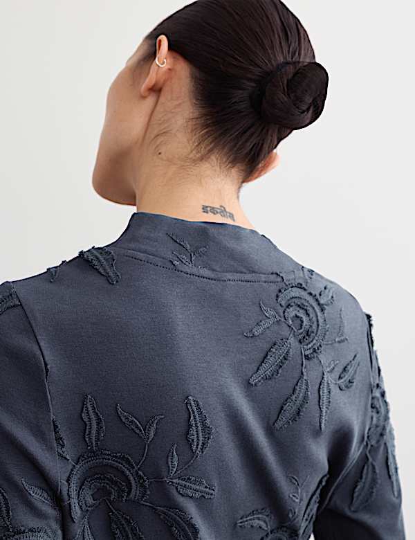 Robe patineuse midaxi en jersey 100 % coton brodé - CA