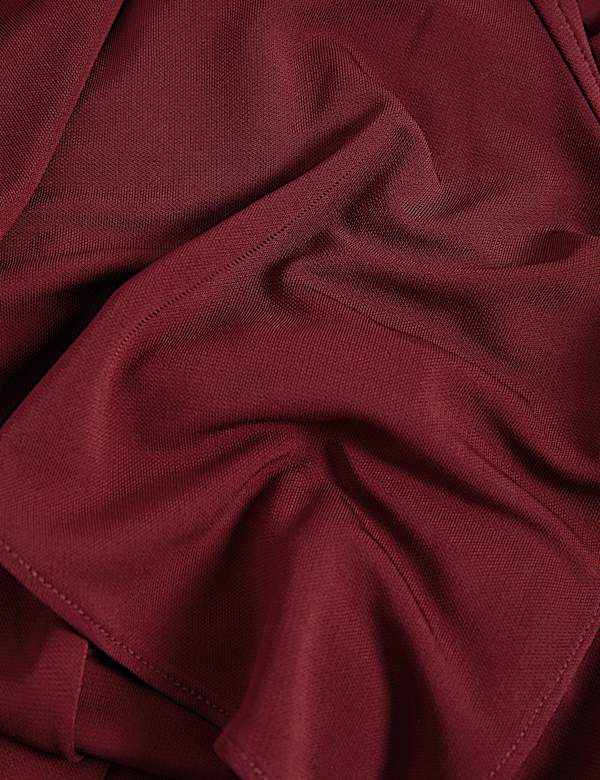 Robe midi style portefeuille &agrave; volants et col en V en jersey - CA