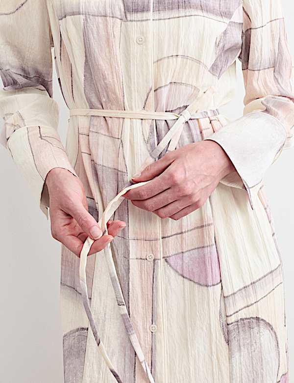 Printed Tie Waist Midi Shirt Dress - IT