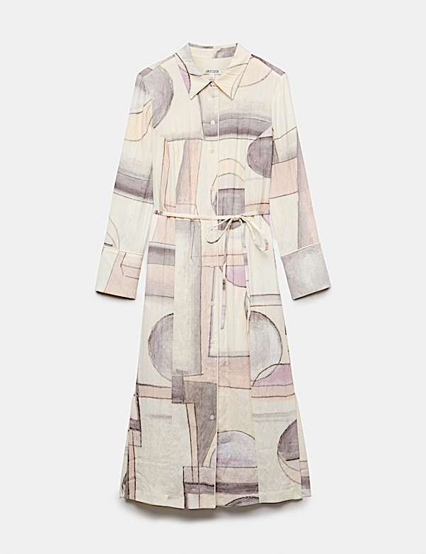Printed Tie Waist Midi Shirt Dress - IT