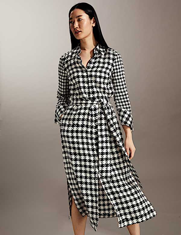 Robe midi style chemise 100&nbsp;% soie avec imprim&eacute; - CA