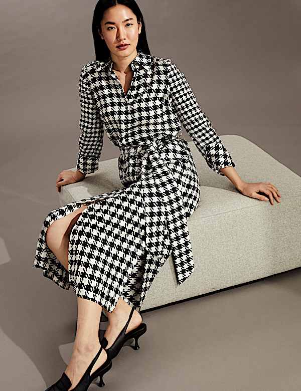 Robe midi style chemise 100&nbsp;% soie avec imprim&eacute; - CA