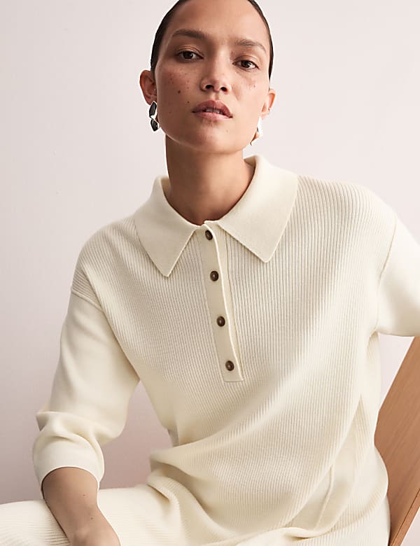 Robe pull midi en laine mérinos côtelée - CA