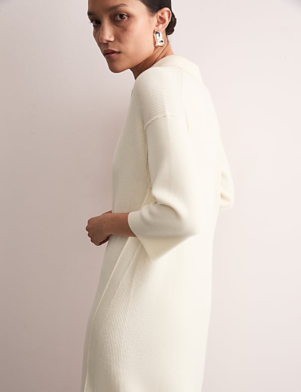 Robe pull midi en laine mérinos côtelée - CA