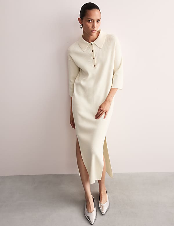 Robe pull midi en laine mérinos côtelée - CA