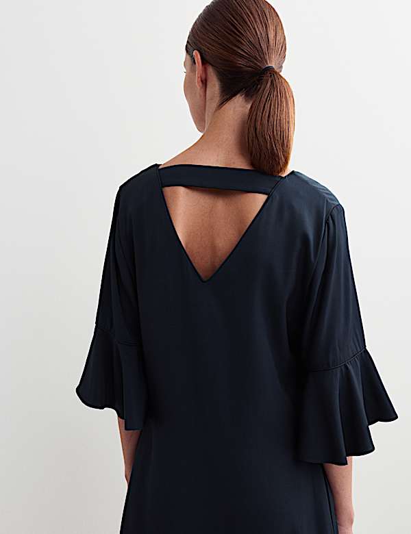 Robe patineuse mi-longue à détail jabot en tweed de cavalerie - CA