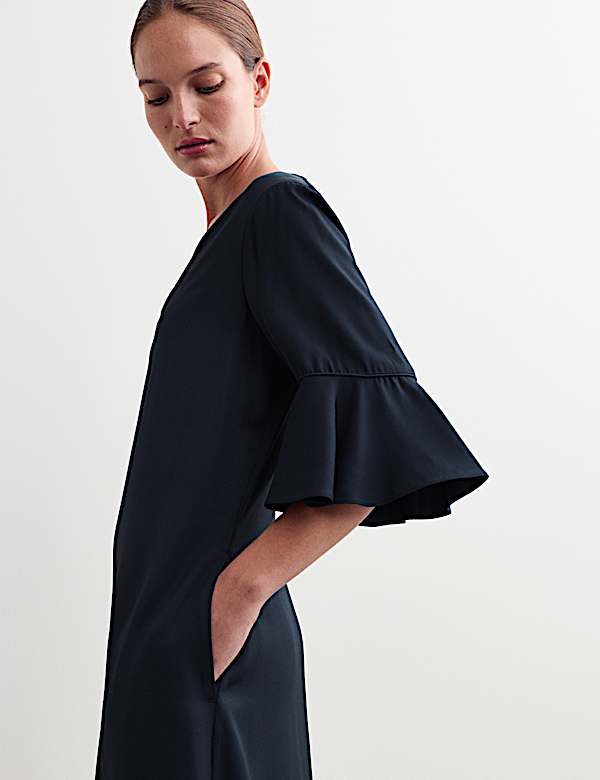 Robe patineuse mi-longue à détail jabot en tweed de cavalerie - CA