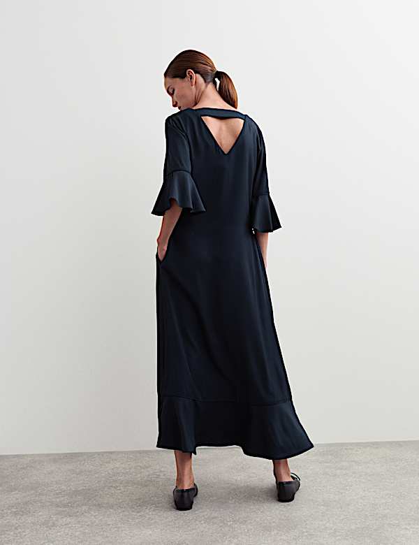 Robe patineuse mi-longue à détail jabot en tweed de cavalerie - CA