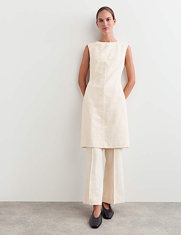 Robe tube en coton m&eacute;lang&eacute; jacquard avec lin - CH