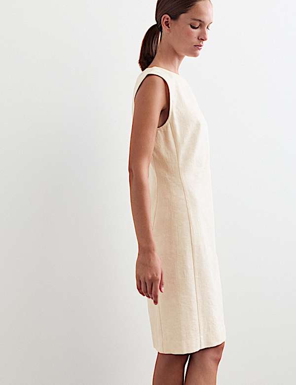 Robe tube en coton m&eacute;lang&eacute; jacquard avec lin - CH