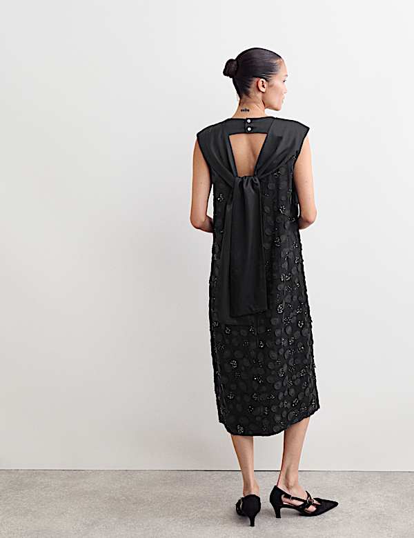 Embellished Tie Detail Midi Column Dress - NL