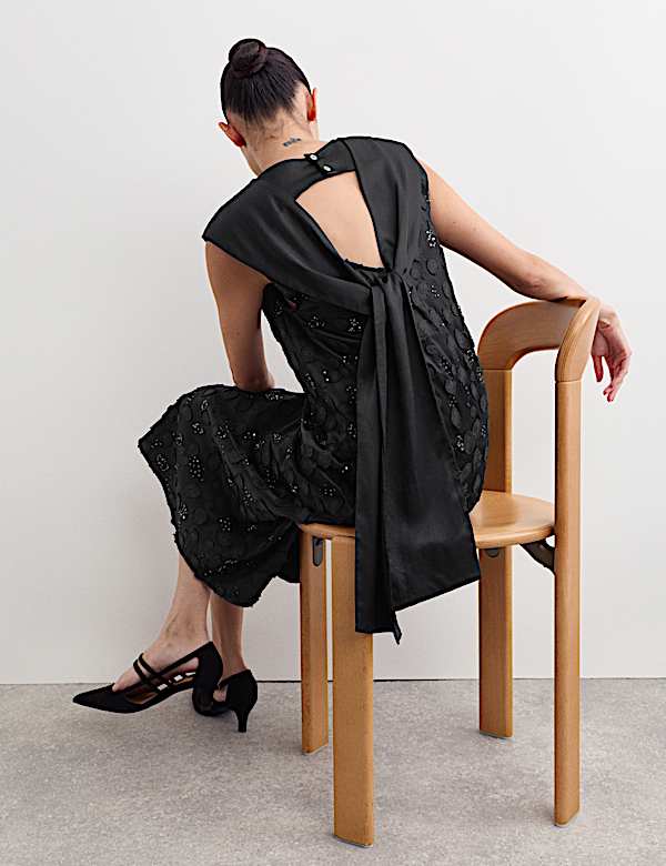 Embellished Tie Detail Midi Column Dress - NL