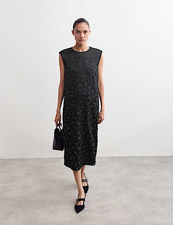 Embellished Tie Detail Midi Column Dress - NL