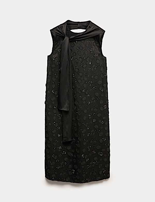 Embellished Tie Detail Midi Column Dress - NL
