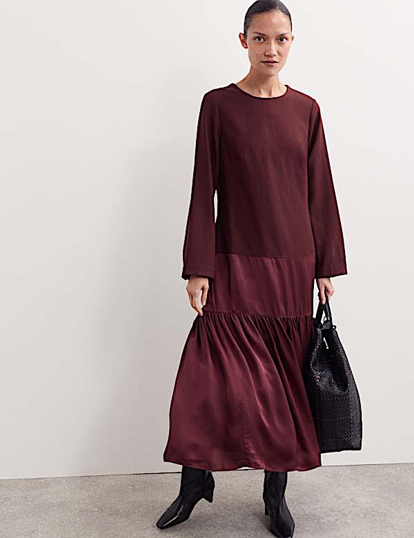 Robe midi à volants, aspect mat et brillant - CA