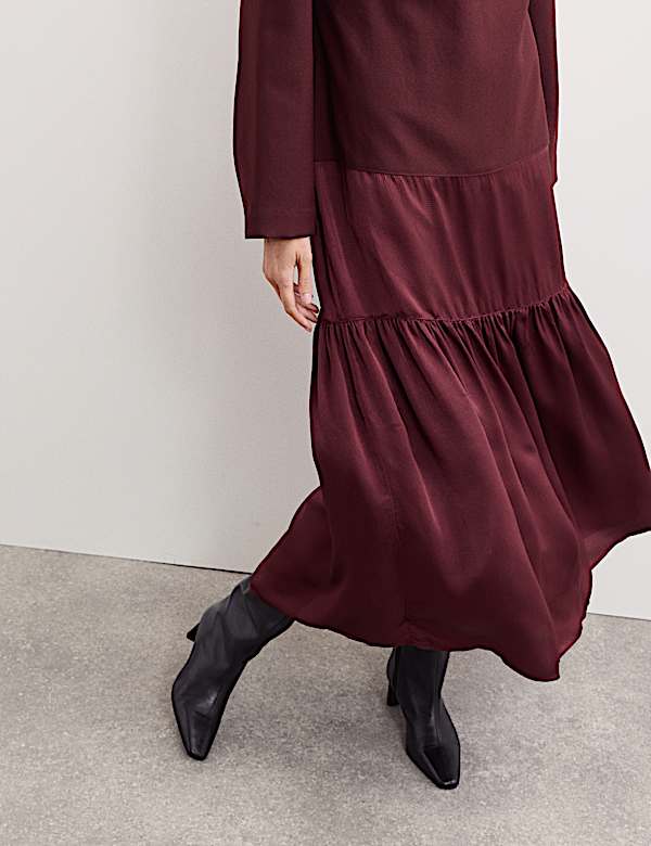 Robe midi à volants, aspect mat et brillant - CA