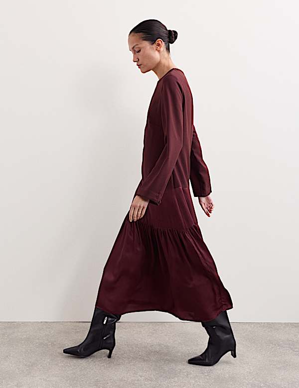 Robe midi à volants, aspect mat et brillant - CA