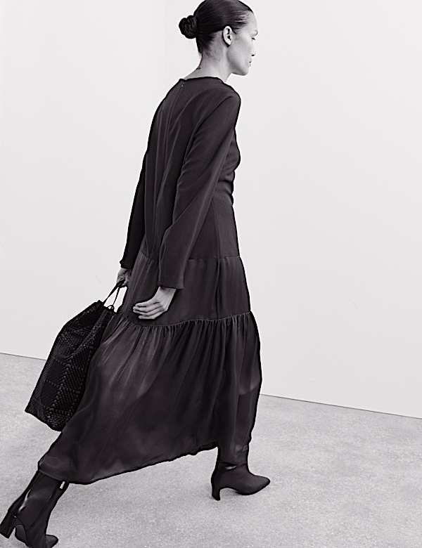 Robe midi à volants, aspect mat et brillant - CA