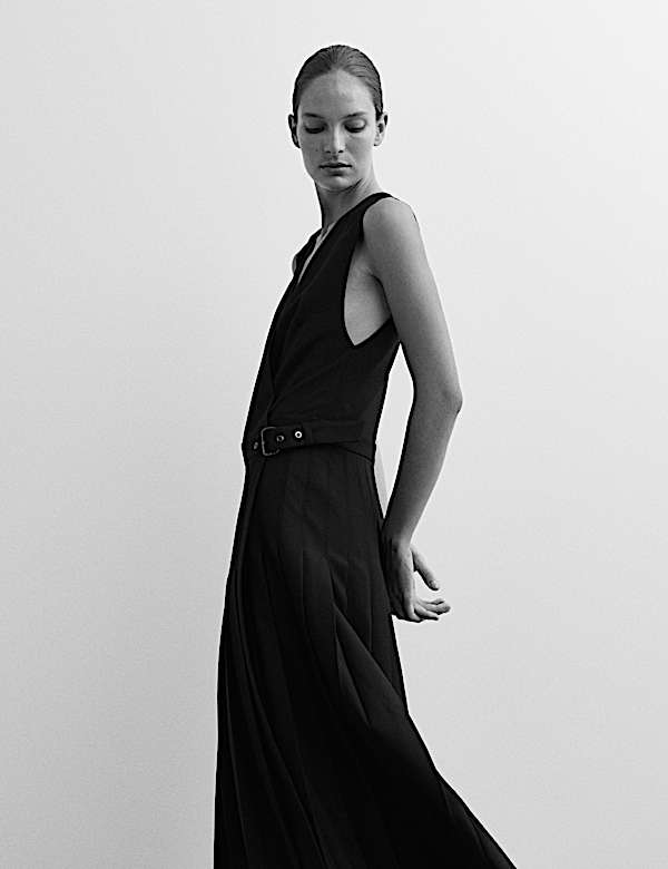 Robe plissée midaxi en laine mélangée et col en V - CA