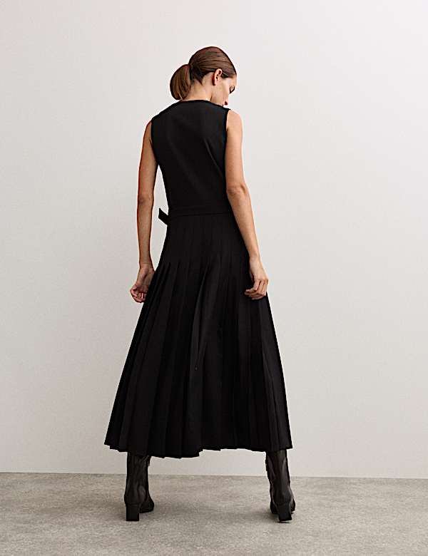 Robe plissée midaxi en laine mélangée et col en V - CA