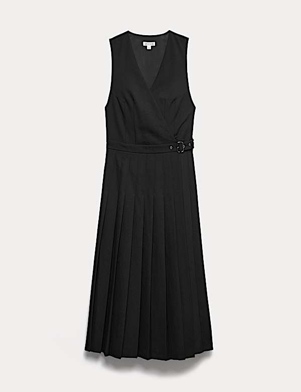 Robe plissée midaxi en laine mélangée et col en V - CA